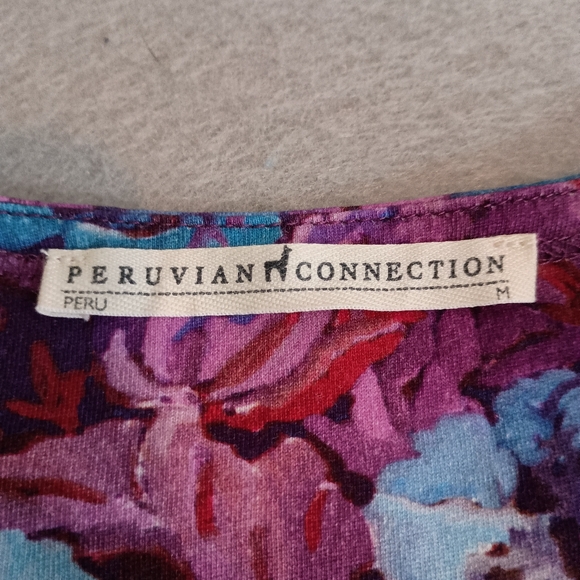 Peruvian Connection M Floral Boho 3/4 Sleeve Pima Cotton Cottagecore Midi Dress - Picture 2 of 5